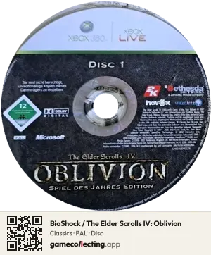 BioShock / The Elder Scrolls IV: Oblivion Xbox 360, PAL disc