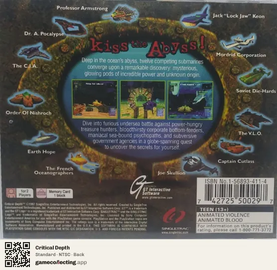 Critical Depth PlayStation, NTSC box back