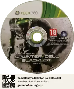 Tom Clancy's Splinter Cell: Blacklist Xbox 360, PAL disc