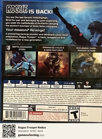 Rogue Trooper Redux PlayStation 4, NTSC box back