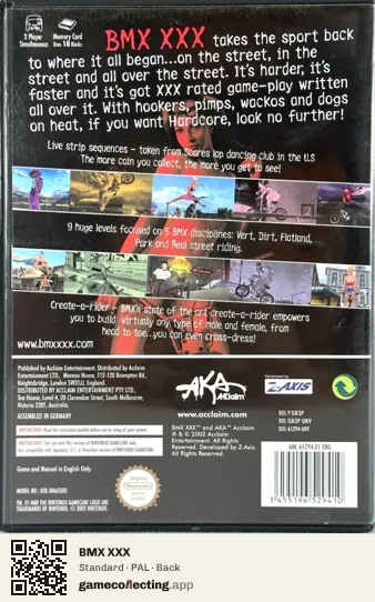 BMX XXX Nintendo GameCube, PAL box back