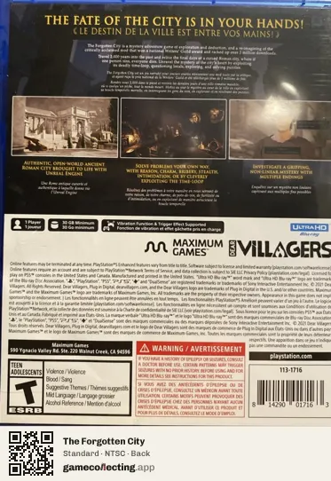 The Forgotten City PlayStation 5, NTSC box back