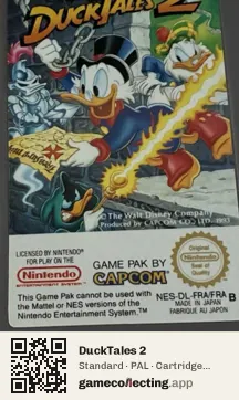 DuckTales 2 Nintendo Entertainment System, PAL cartridge label