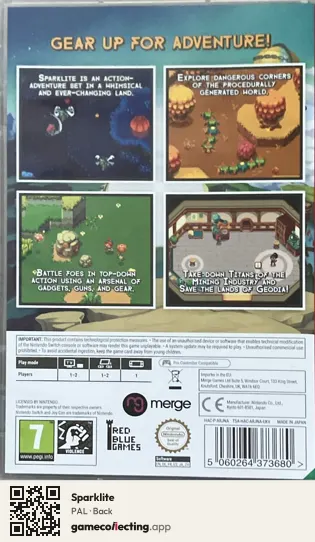 Sparklite Nintendo Switch, PAL box back