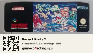 Pocky & Rocky 2 Super Nintendo Entertainment System, PAL cartridge label