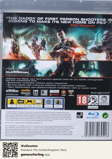Wolfenstein PlayStation 3, United Kingdom box back