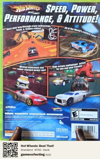 Hot Wheels: Beat That! Xbox 360, NTSC box back