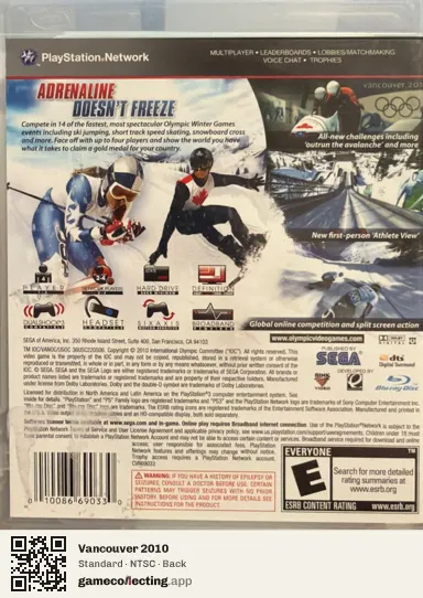 Vancouver 2010 PlayStation 3, NTSC box back
