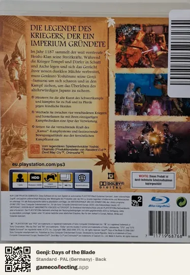Genji: Days of the Blade PlayStation 3, Germany box back