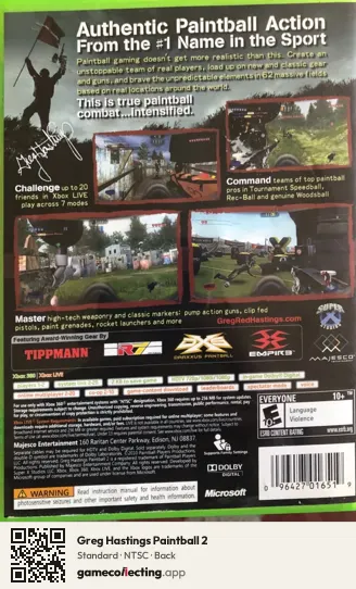 Greg Hastings Paintball 2 Xbox 360, NTSC box back