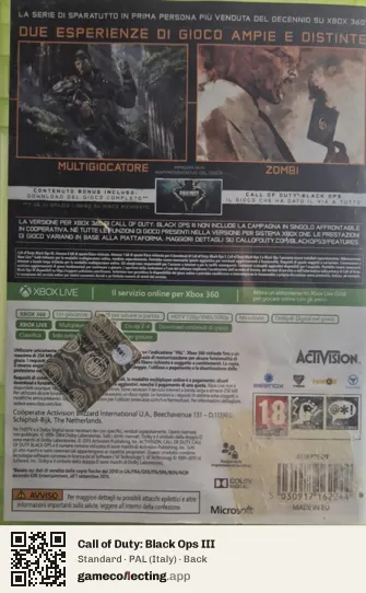 Call of Duty: Black Ops III Xbox 360, Italy box back