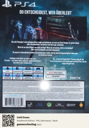 Until Dawn PlayStation 4, Germany box back