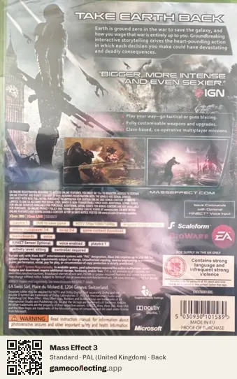 Mass Effect 3 Xbox 360, United Kingdom box back