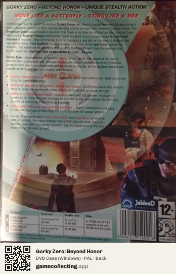 Gorky Zero: Beyond Honor Computer, PAL box back