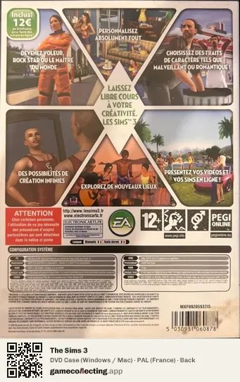 The Sims 3 Computer, France box back