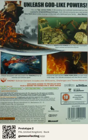 Prototype 2 Xbox 360, United Kingdom box back