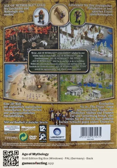 Age of Mythology Computer, Germany box back