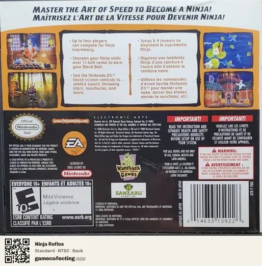 Ninja Reflex Nintendo DS, NTSC box back