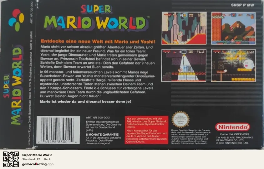 Super Mario World Super Nintendo Entertainment System, PAL box back
