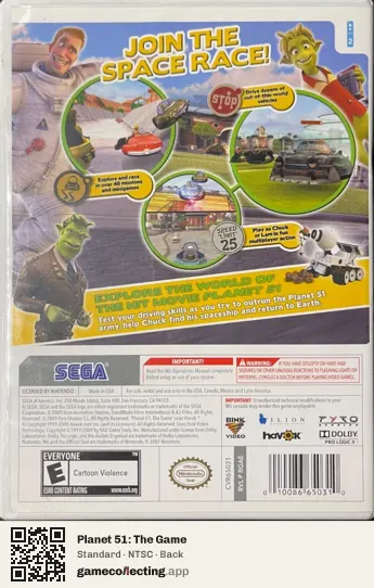Planet 51: The Game Nintendo Wii, NTSC box back