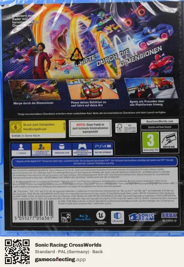 Sonic Racing: CrossWorlds PlayStation 4, Germany box back