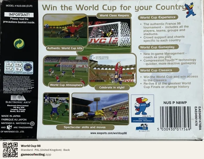World Cup 98 Nintendo 64, United Kingdom box back