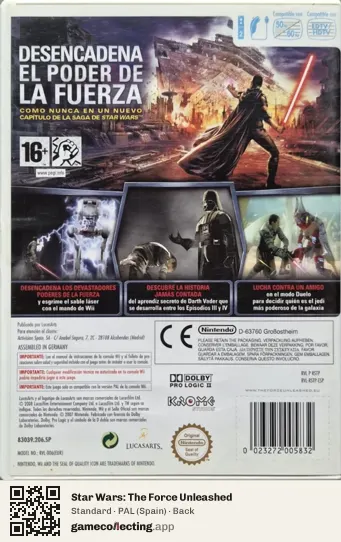 Star Wars: The Force Unleashed Nintendo Wii, Spain box back