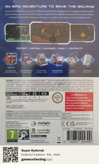 Super Hydorah Nintendo Switch, PAL box back
