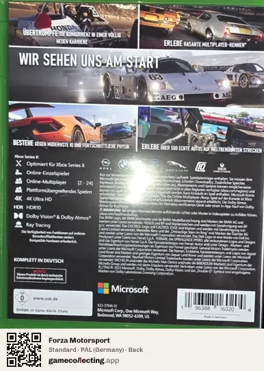 Forza Motorsport Xbox Series X, Germany box back