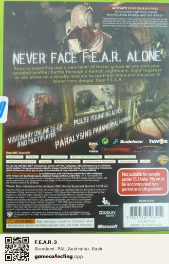 F.E.A.R. 3 Xbox 360, Australia box back