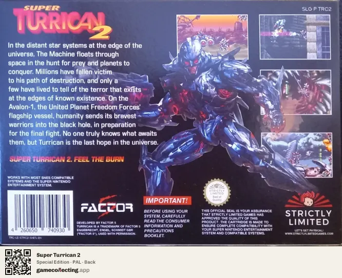 Super Turrican 2 Super Nintendo Entertainment System, PAL box back