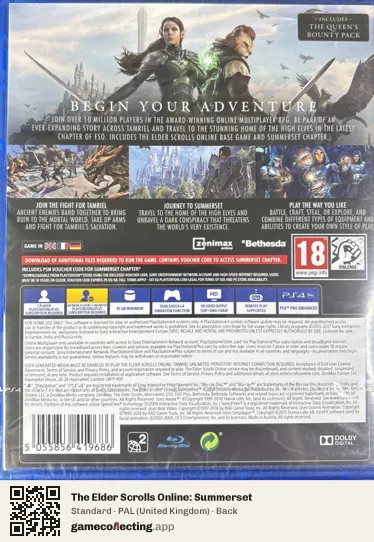 The Elder Scrolls Online: Summerset PlayStation 4, United Kingdom box back