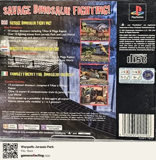 Warpath: Jurassic Park PlayStation, PAL box back