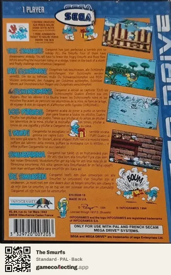The Smurfs Sega Mega Drive / Genesis, PAL box back