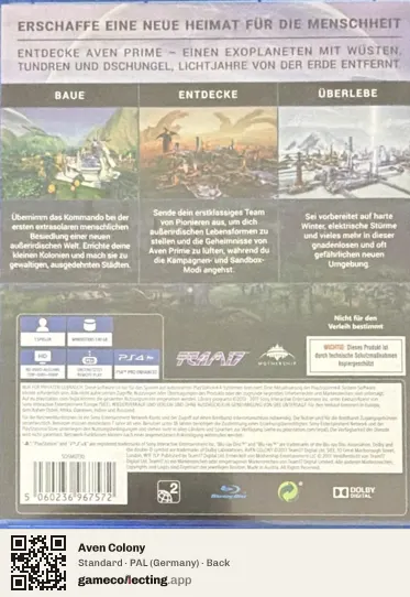 Aven Colony PlayStation 4, Germany box back