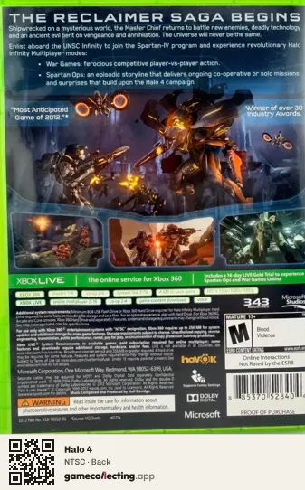 Halo 4 Xbox 360, NTSC box back