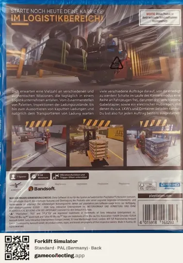 Forklift Simulator PlayStation 5, Germany box back