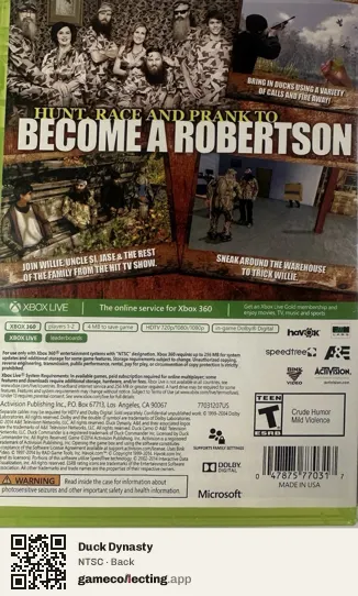 Duck Dynasty Xbox 360, NTSC box back
