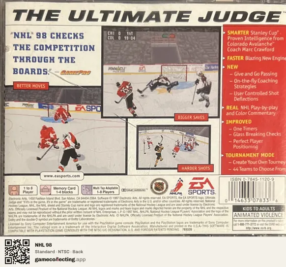 NHL 98 PlayStation, NTSC box back