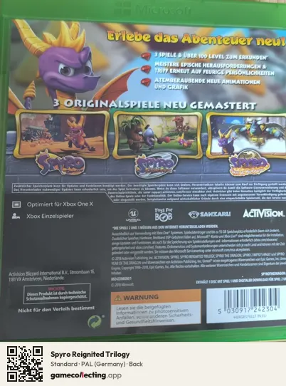 Spyro Reignited Trilogy Xbox One, Germany box back