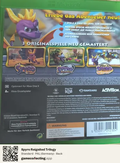 Spyro Reignited Trilogy Xbox One, Germany box back