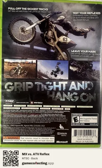 MX vs. ATV Reflex Xbox 360, NTSC box back