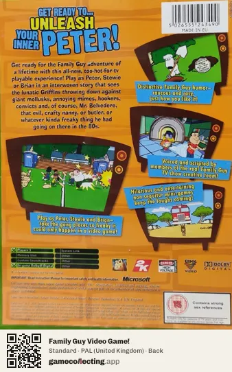 Family Guy Video Game! Xbox, United Kingdom box back