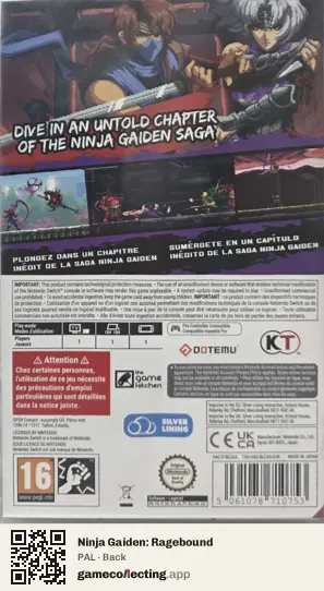 Ninja Gaiden: Ragebound Nintendo Switch, PAL box back