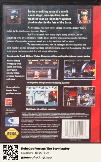 RoboCop Versus The Terminator Sega Mega Drive / Genesis, NTSC box back