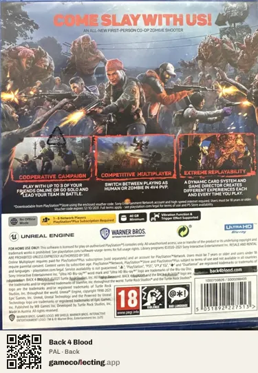 Back 4 Blood PlayStation 5, PAL box back