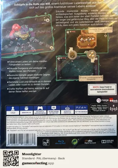 Moonlighter PlayStation 4, Germany box back