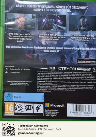 Terminator: Resistance Xbox Series X, Germany box back