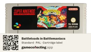 Battletoads in Battlemaniacs Super Nintendo Entertainment System, PAL cartridge label