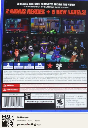 88 Heroes PlayStation 4, NTSC box back